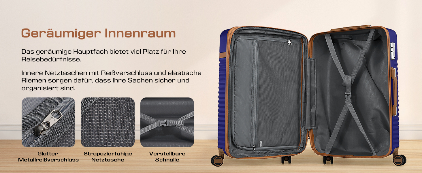 Набір валіз Joyway з ABS-пластику, 5 предметів, з розширювальною функцією, 4 колеса, TSA-замок, білий (темно-синій)