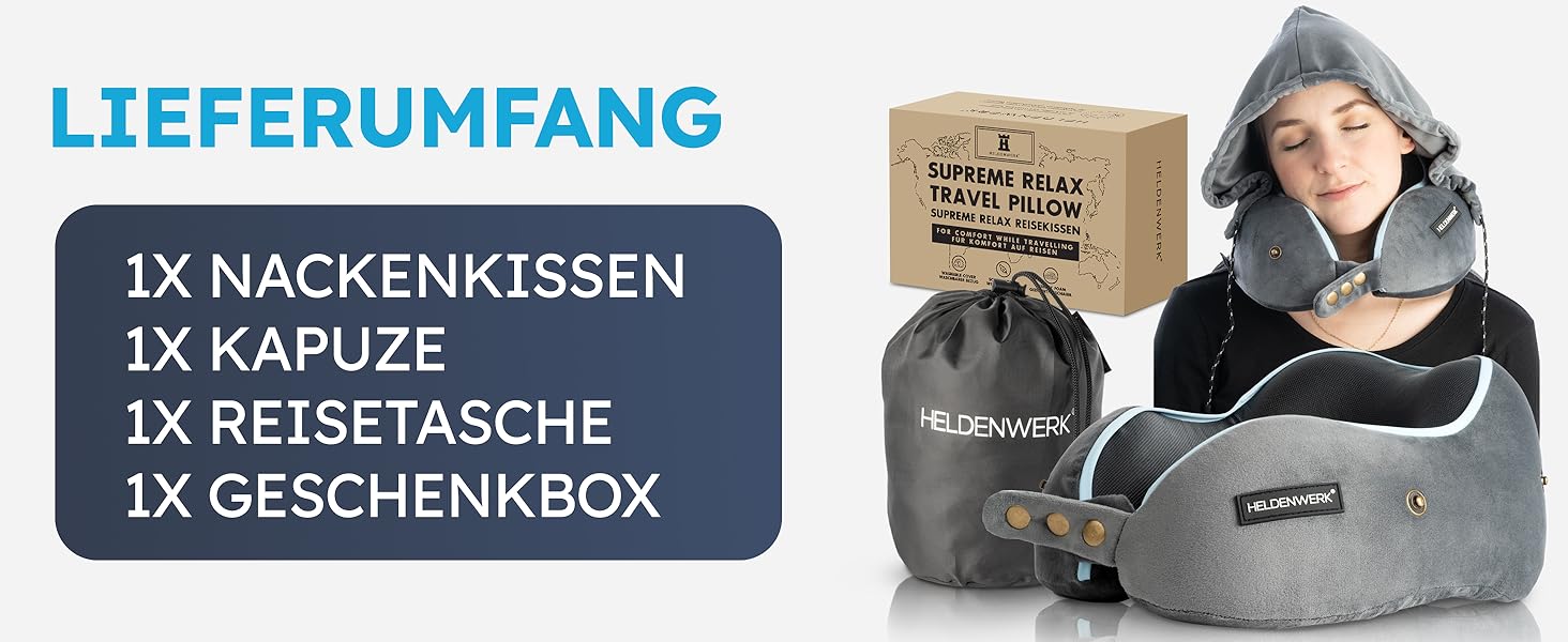 Подушка для шиї Comfy від HELDENWERK для подорожей: Memory Foam, 6-позиційна, для авто/літака, зручна, дихаюча, миюча (темно-сіра)