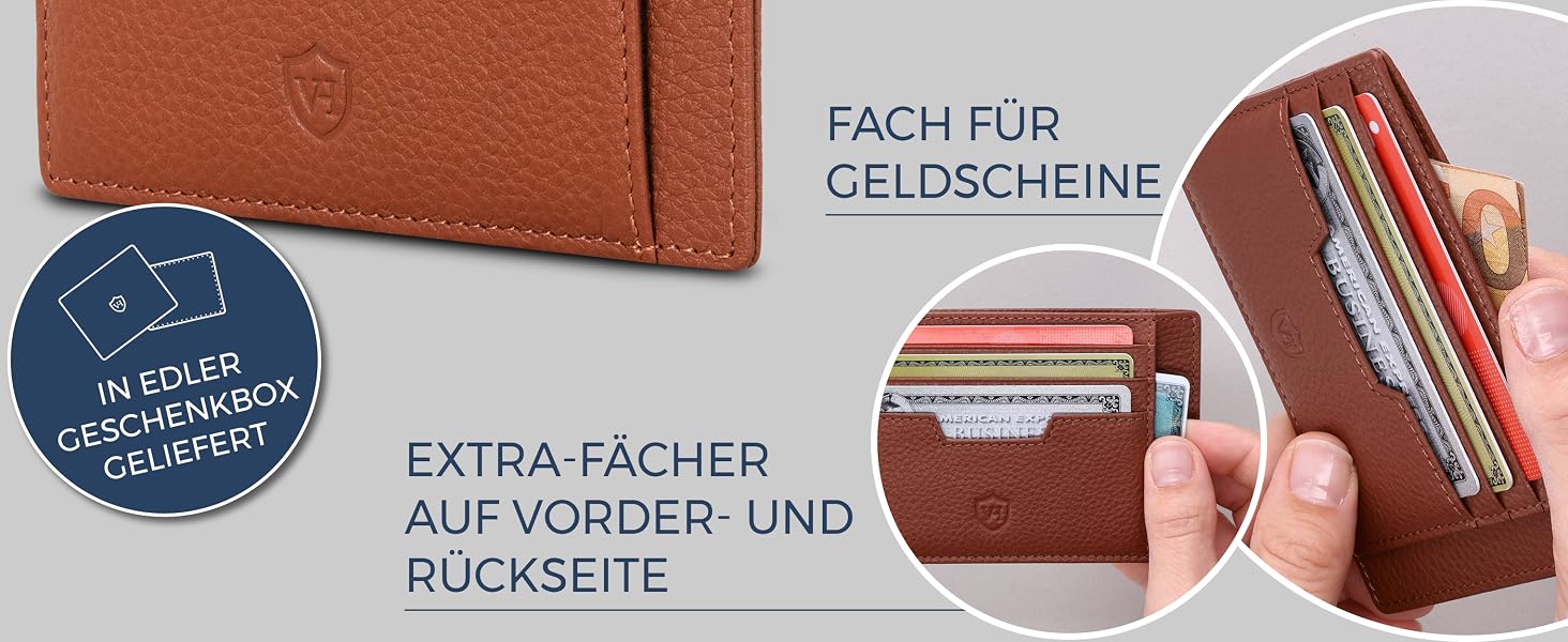 Шкіряний картхолдер VON HEESEN з RFID-захистом, портмоне для кредитних карток з наппа-шкіри, 9 відділень, унісекс (коньячний коричневий)