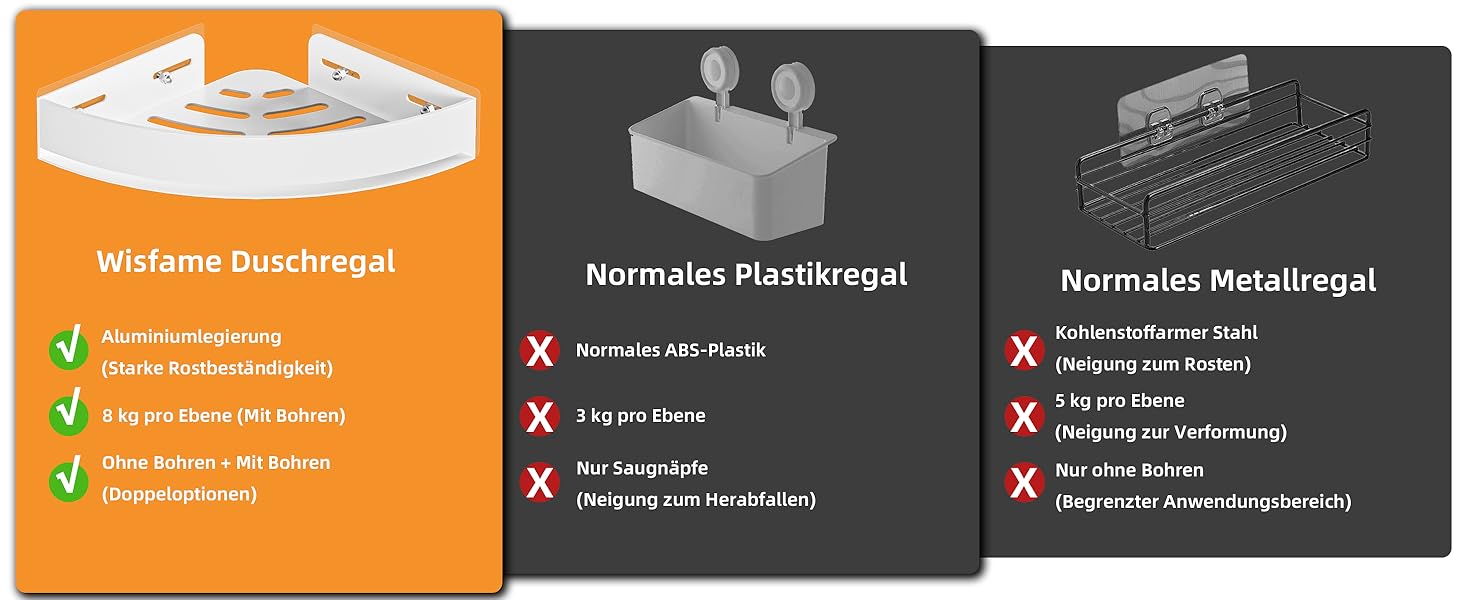 Поличка для душу без свердління, кутова, з нержавіючої сталі, з алюмінію - 2 шт., самоклеюча, для ванної кімнати, 8 кг на полицю, білий
