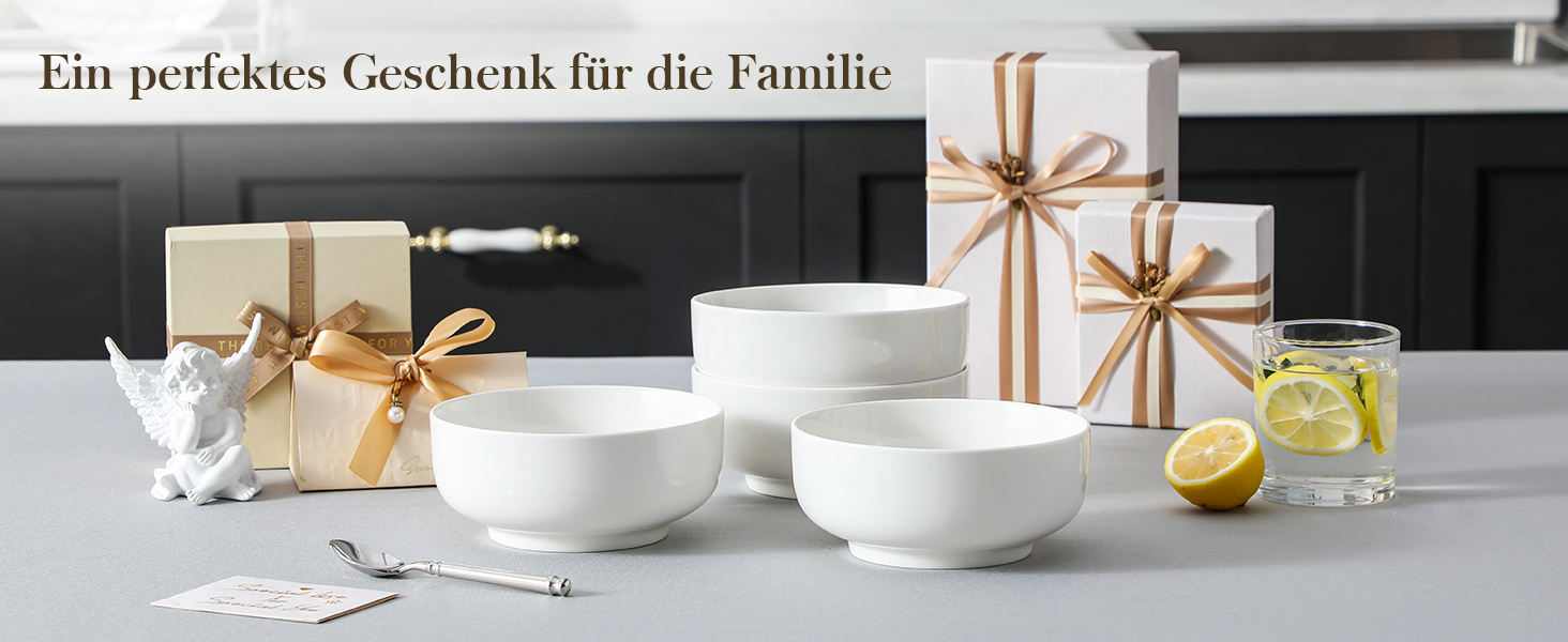 Набір з 4 великих порцелянових мисок MALACASA, 800 мл, для мюслі, супу, рамену, білий