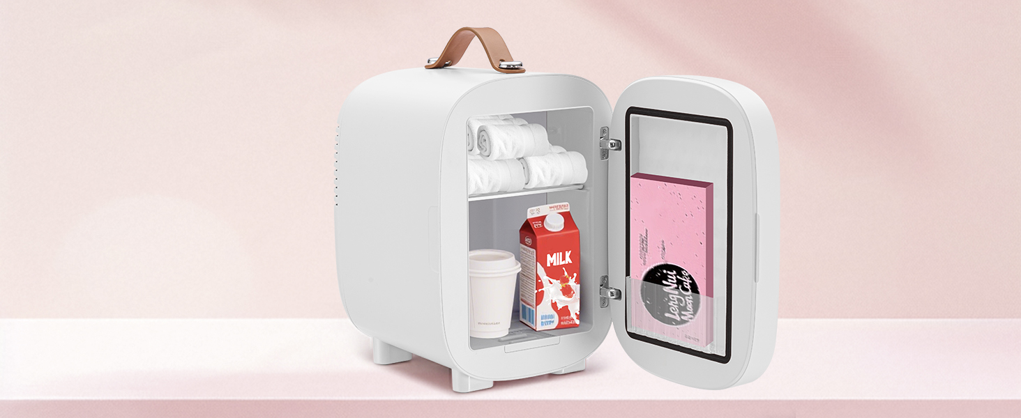 Mini-холодильник Enventor на 6 банок: косметичний холодильник з регульованим LED-дзеркалом, AC+12V DC, охолоджувач та нагрівач для спальні, дому, авто/догляду за шкірою та харчовими продуктами (білий, 4L)