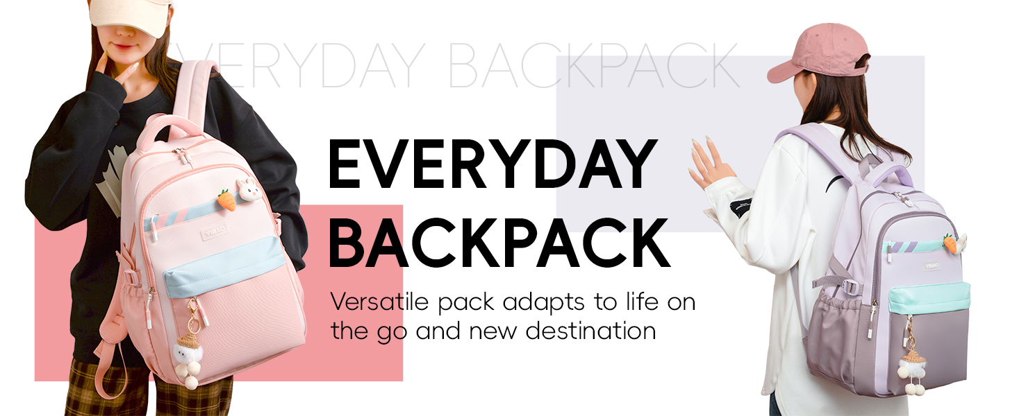 Шкільний рюкзак для дівчинки-підлітка 2025, рюкзак для школи/гімназії, рюкзак Kawaii для старшої школи з відділенням для 15.6' ноутбука, повсякденна шкільна сумка для подорожей, 22L, чорний