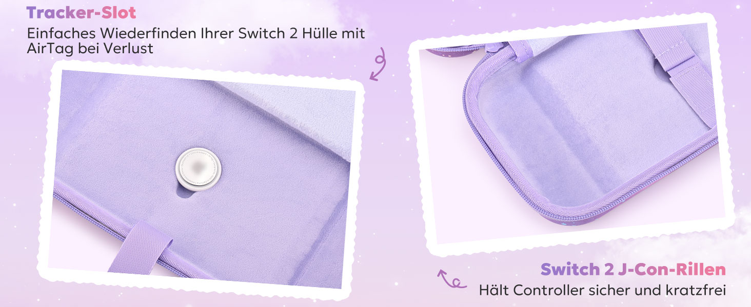 Чохол для Nintendo Switch 2 innoAura Switch 2 Tasche, фіолетовий (Galaxy Lila Violett), водовідштовхувальний, з амортизацією, відділенням для AirTag та великою сітчастою кишенею