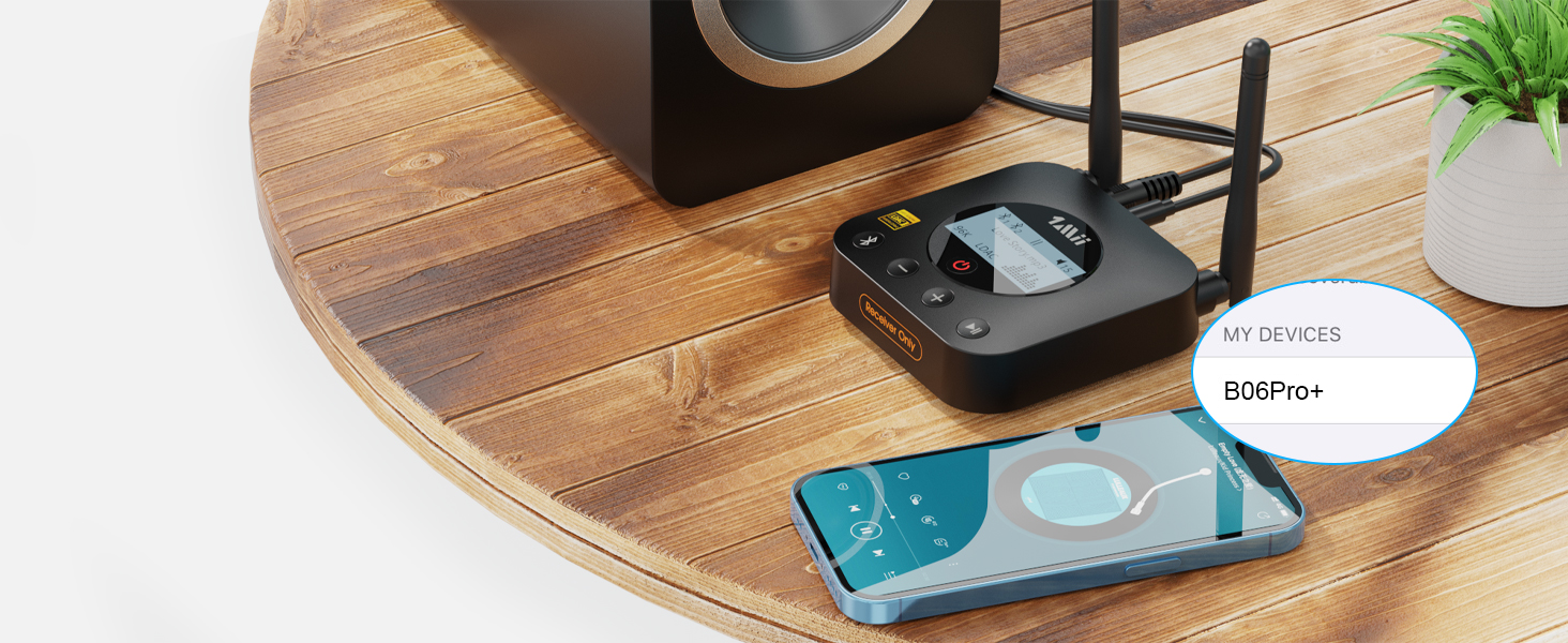 1Mii Bluetooth 5.1 Аудіо Адаптер з Низькою Затримкою aptX, 3D Surround для Підсилювача, Лаунспікерів, Оптичний/Коаксіальний/RCA AUX (B06Pro+ Medium)