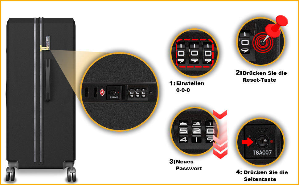 Набір валіз ONAIR 3 шт. (S, M, L) – чорний & золотий, водонепроникний корпус ABS з TSA-замком, тихі колеса, міцний, для подорожей