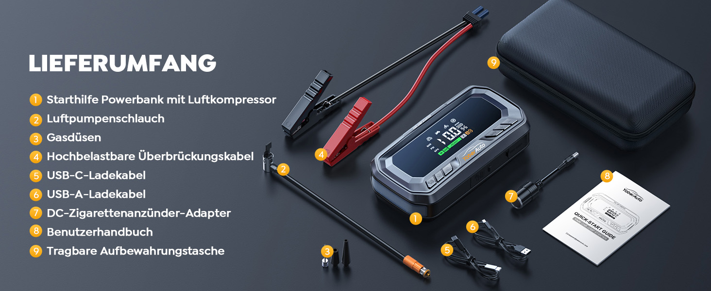 Powerbank YaberAuto для запуску двигуна з компресором, 160PSI, 6500A, PD 65W, 26800mAh. Запуск авто, 600 люмен, LCD екран