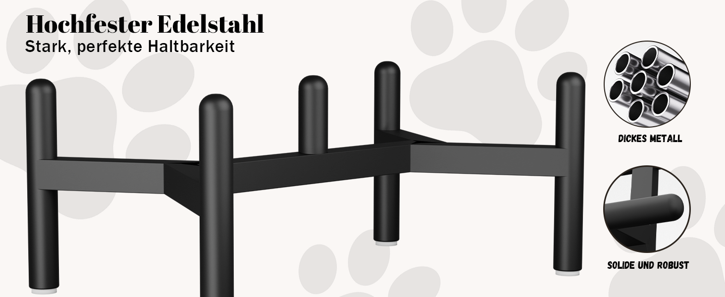Elevated Dog Bowls Set - Ceramic Double Food Bowls with Stainless Steel Stand - Ideal for Small & Medium Dogs - 850ml x 2 - Black & Grey