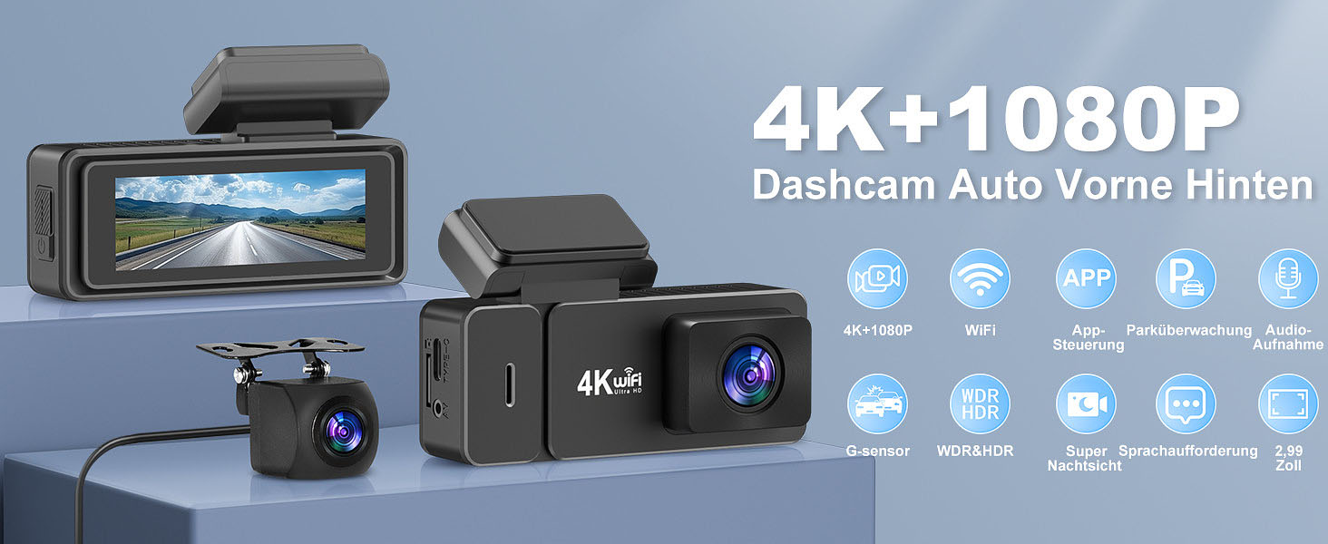 Відеореєстратор CHORTAU 4K+1080P з двома камерами, WiFi, LCD 2.99