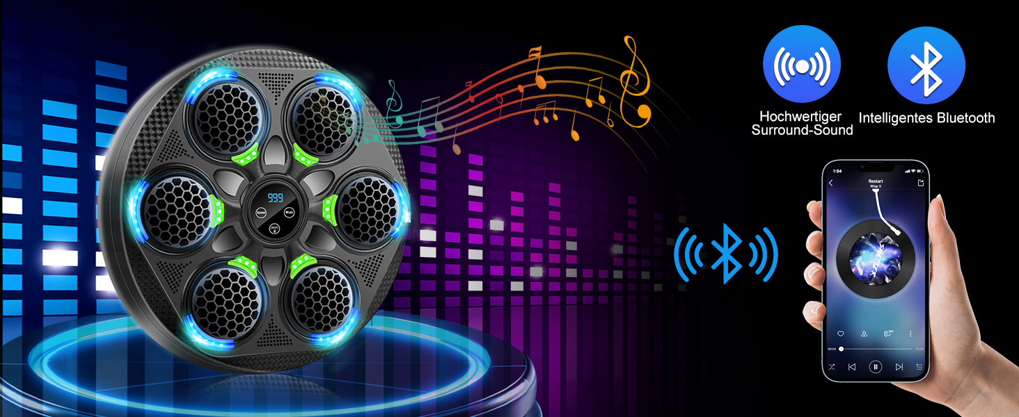 Музична боксерська машина: розумний набір для боксу з Bluetooth, 15 режимів швидкості та лічильник ударів для дорослих