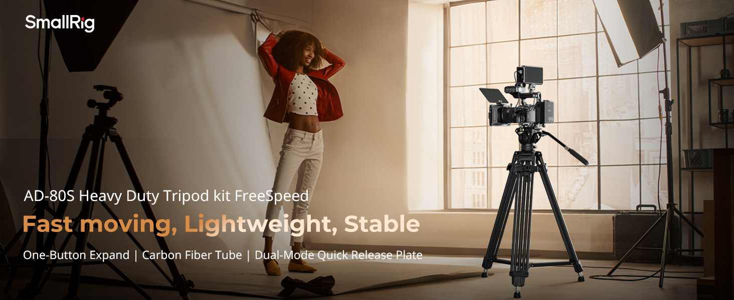 Професійний вуглецевий відеоштатив SmallRig AD-80 FreeBlazer (4163) з гідравлічною головою, навантаження 8 кг, двопозиційна QR-платформа