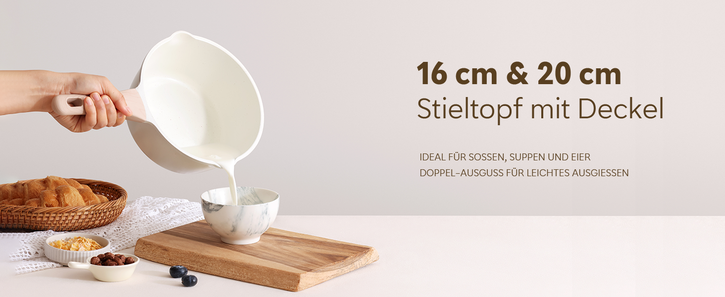 Набір посуду Kordisen з антипригарним покриттям, 5 предметів: каструлі та сковороди, кераміка, білий. Підходить для індукційних плит, без PFOA та PFAS