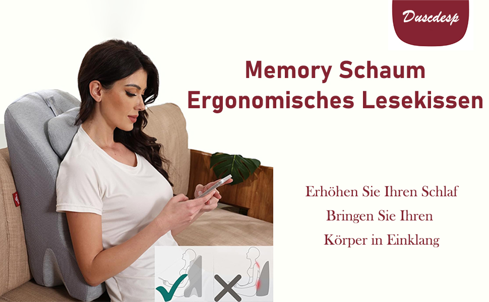 Підкови для ліжка та дивану, подушка для читання з піною Memory, ергономічна подушка для спини, шиї та ніг, подушка від рефлюксу, знімний чохол для ліжка, дивану, сидіння, сну та читання