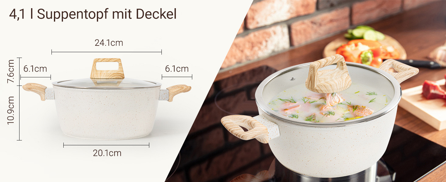 Набір каструль 12 шт. Induktion Kochset: Набір посуду з медичного каменю з кришкою, антипригарне покриття. Ідеально для приготування, смаження та випікання (чорний)