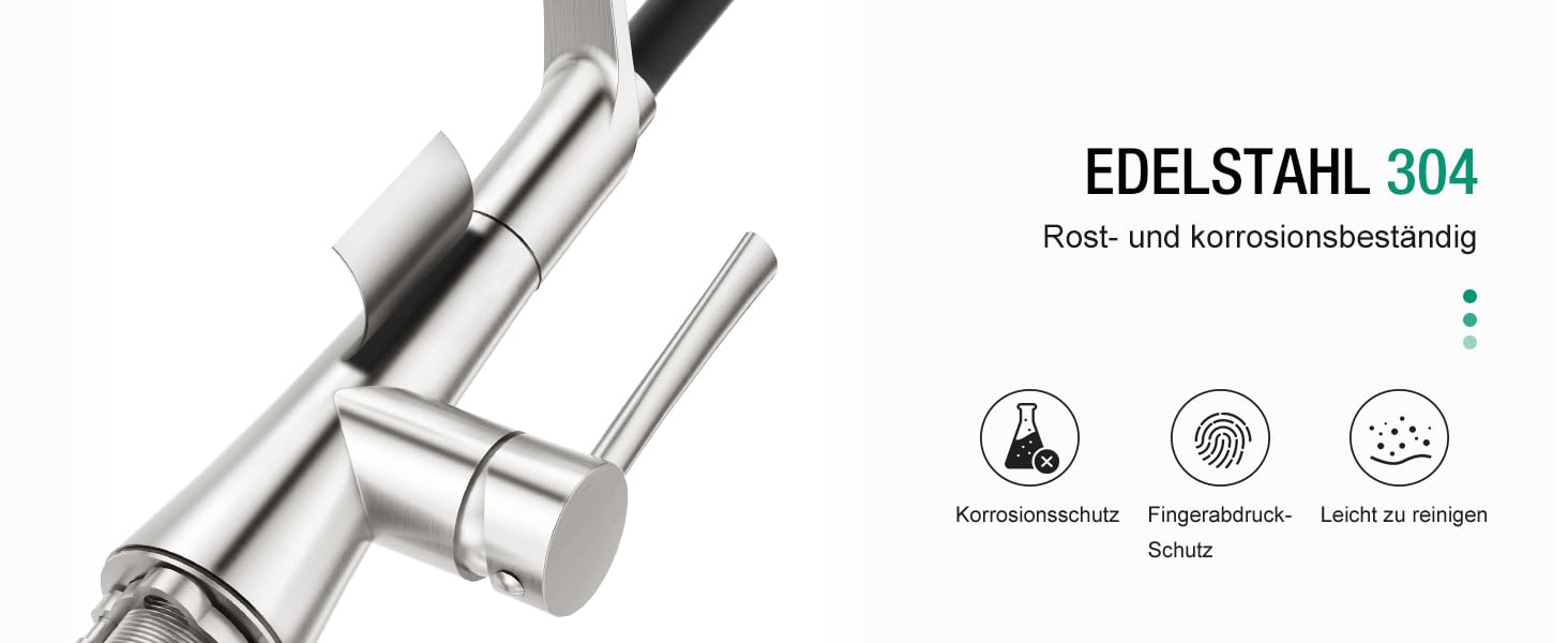 Кран кухонний CREA з 3 функціями: душ, висувна лійка, поворотний вилив, чорний, нержавіюча сталь