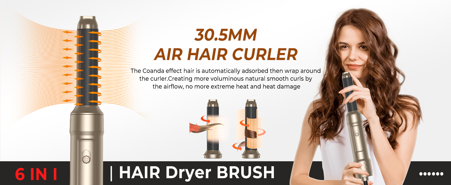 Фен-щітка 6 в 1 Airbrush Pro - професійний набір для укладки волосся | 1000W, круглі щітки, керлер, щітка для термоукладки, фен-щітка, фен, випрямляч | Для всіх типів волосся - блакитний (елегантне золото)