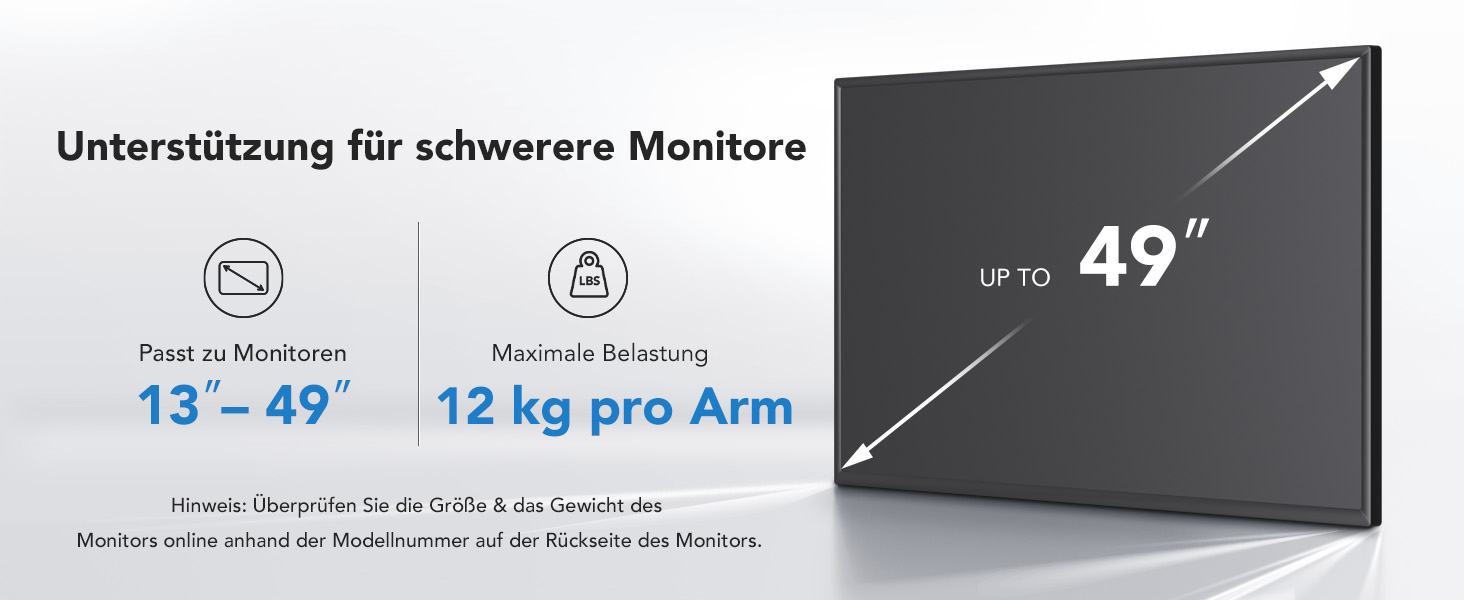 Кріплення для монітора HUANUO, 49 дюймів, ультраширокий, до 12 кг, з USB, VESA 75x75/100x100 мм, чорний