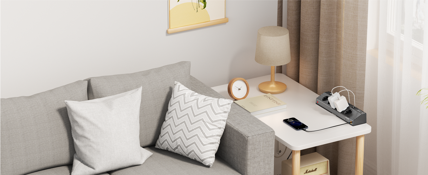 Мережевий адаптер PASSUS з 5 розетками, 2 USB-C (PD 30W), захист від перенапруги, індивідуальне вмикання, 10-в-1, з кабелем 2м, для офісу, чорний