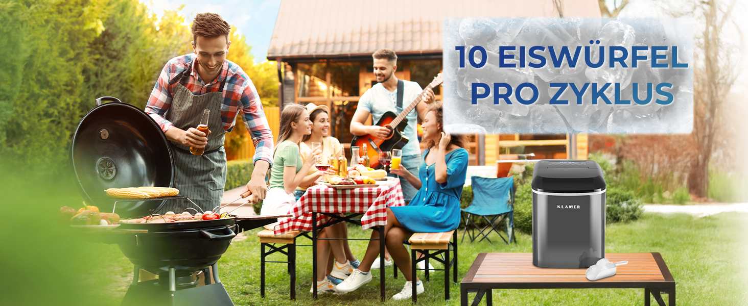 Машина для приготування льоду KLAMER, 2.1 л, чорна: тиха, з таймером, 15 кг/день, 2 розміри кубиків льоду