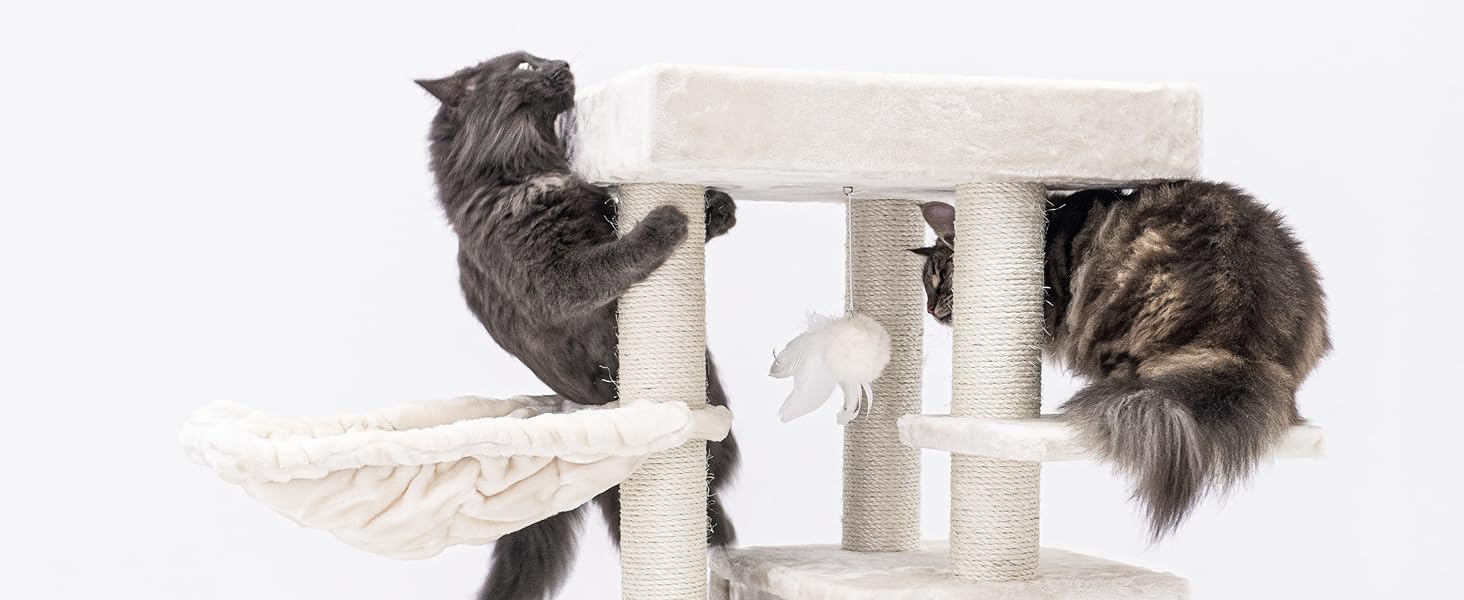 Котячий комплекс Petrebels Cleopatra, 134 см, з лежаком та котячою печерою, діаметр стовпів 9 см, бежевий/кремовий