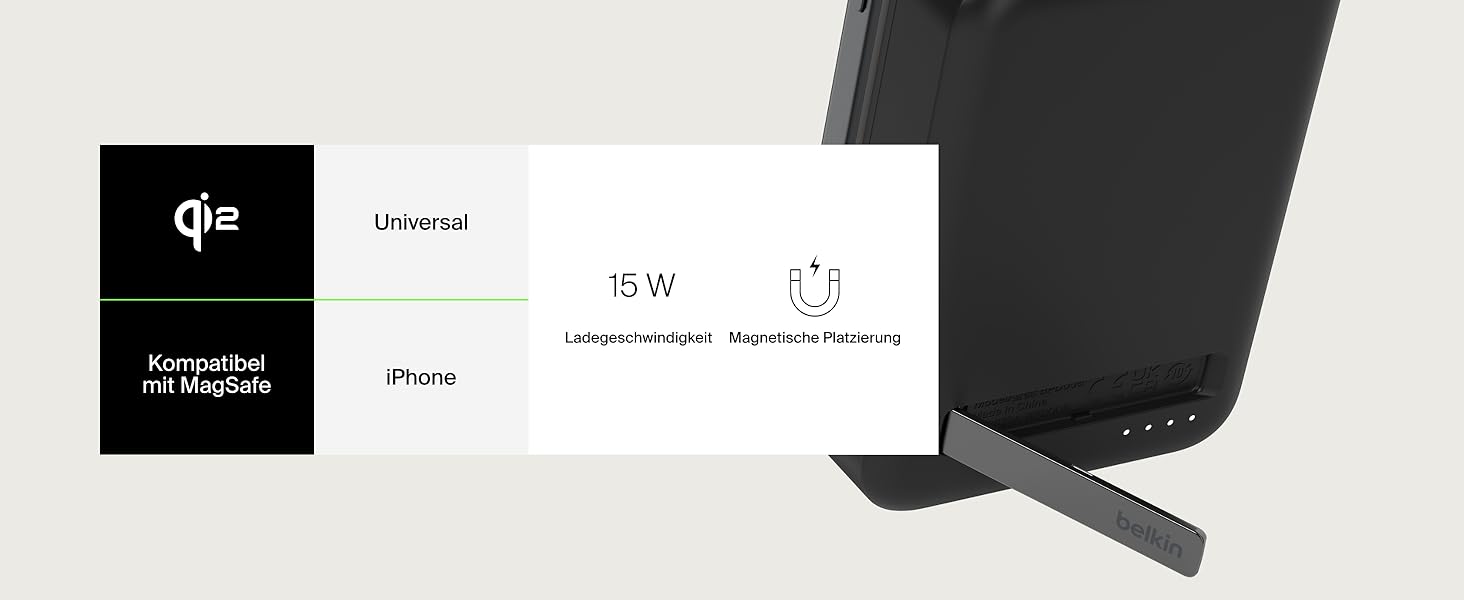 Belkin BoostCharge Pro Powerbank 10000mAh з Qi2 та MagSafe, з вбудованим підсвічуванням, чорний. Сумісний з iPhone 17, iPhone Air, iPhone 16, 15, 14, Pixel та ін.