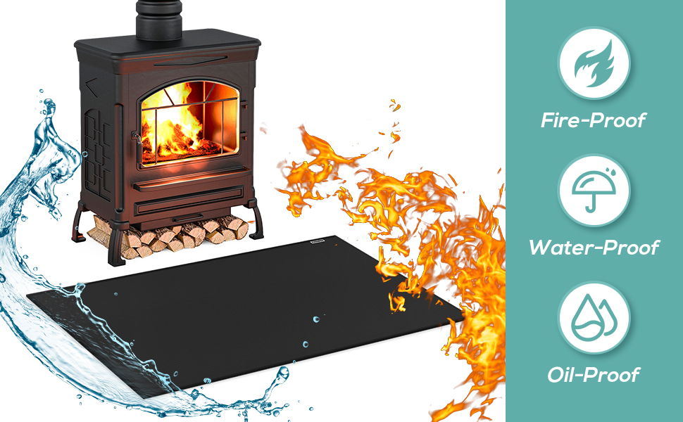 Килимок для гриля, захист від полум'я, 105x60 см, для газового гриля, силікон-склотканина, чорний