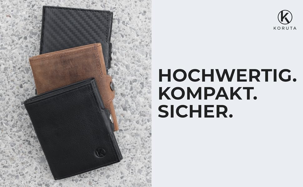 Гаманець Koruta Slim з монетницею та RFID захистом - картхолдер для чоловіків і жінок - мінімалістичний портмоне з карбону, чорний