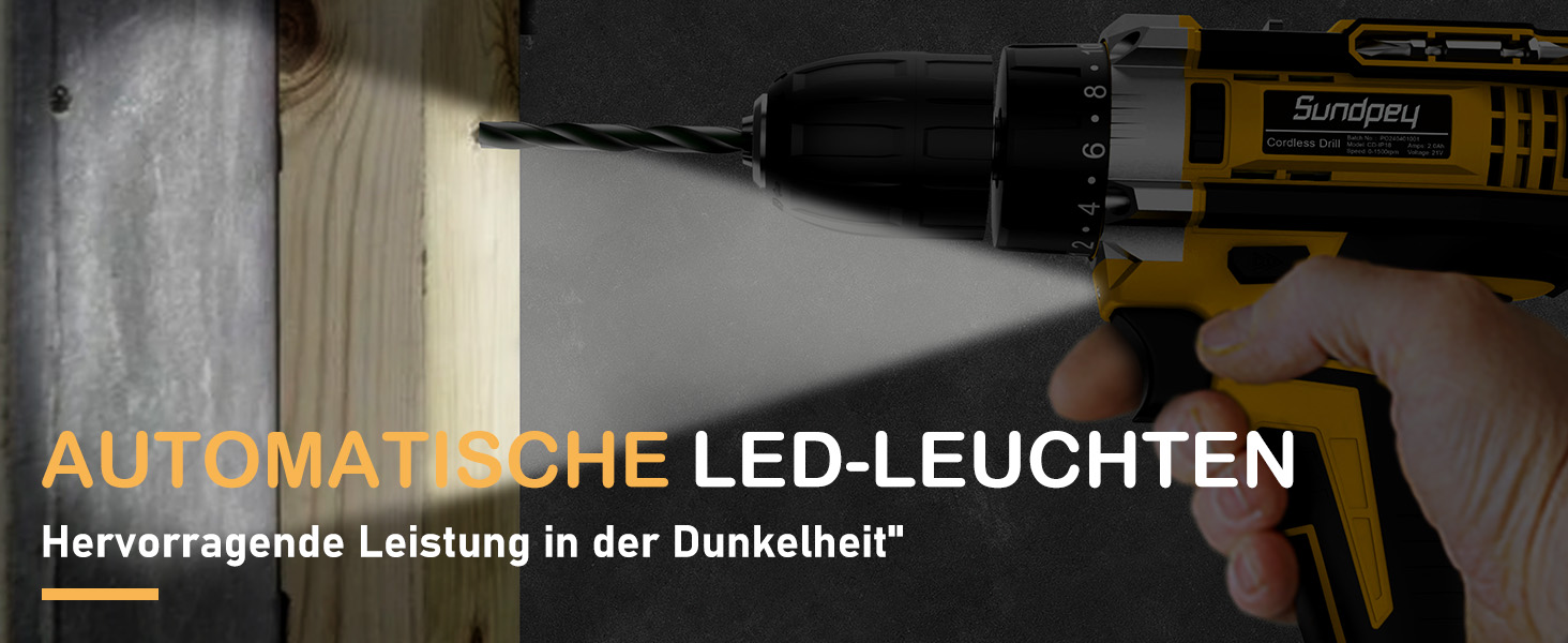 Акумуляторний шурупокрут Sundpey 21V з 2x2000mAh акумулятором, 45 Нм, 18+1 момент, 10 мм патрон, 19 шт. для DIY проектів