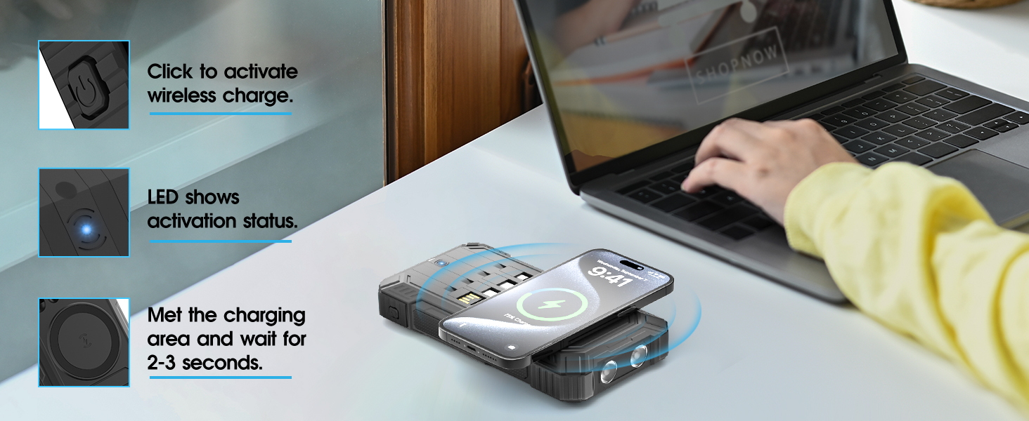 Портативний зарядний акумулятор Power Bank 56800mAh з сонячною панеллю, USB-C, бездротова зарядка, 6 виходів, 3 входи, LED ліхтарик, компас, чорно-зелений (чорний)