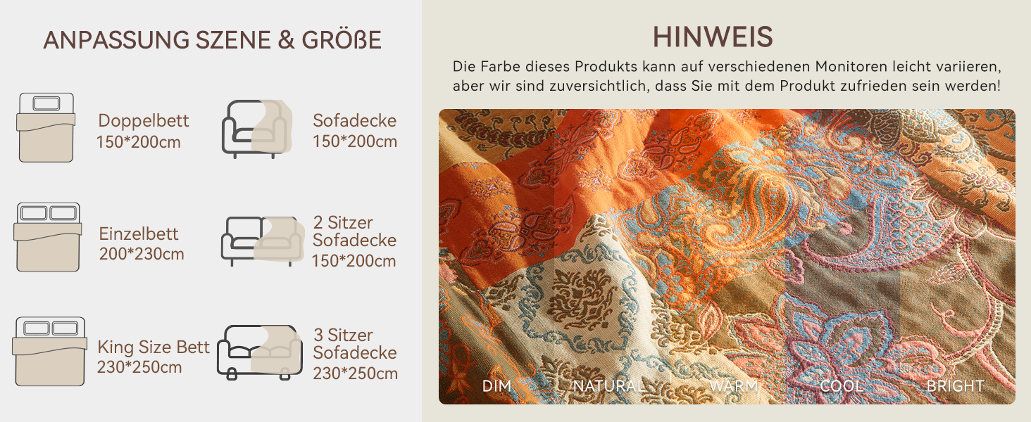 Богемна ковдра Boho Decke 100% бавовна – двостороння муслінова ковдра 150x200 см, м'яка ковдра для дивану та покривало на ліжко, естетичний дизайн, ідеально для вітальні та спальні, помаранчевий/зелений 150 x 200 см з квітковим візерунком