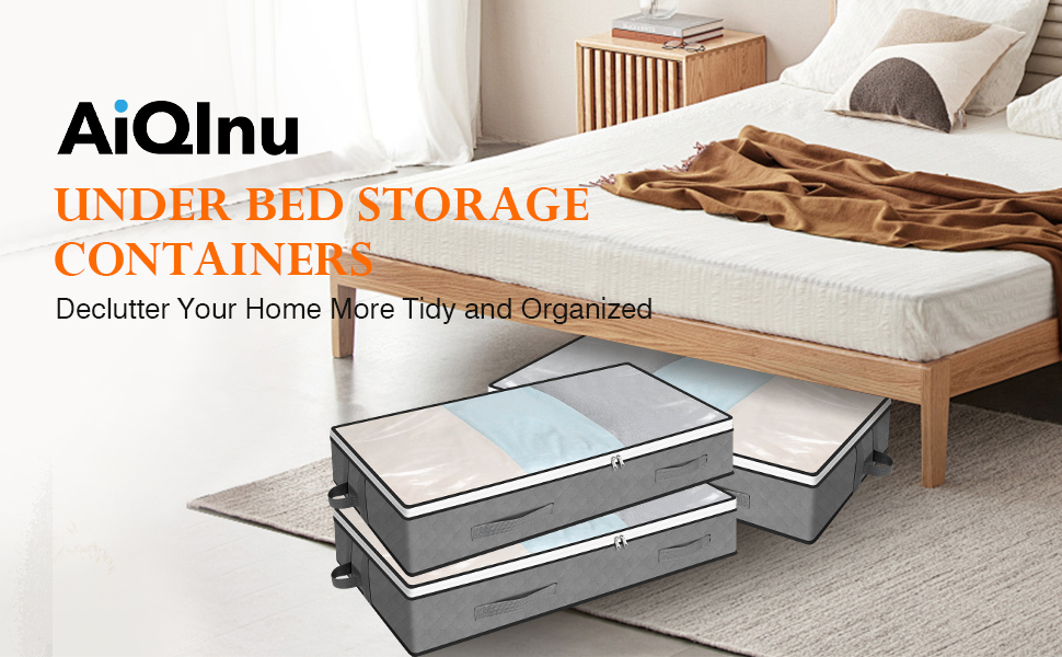 Органайзер для зберігання під ліжком AiQInu, 2 шт, 100x50x18 см, з вікном, для одягу, ковдр, постільної білизни