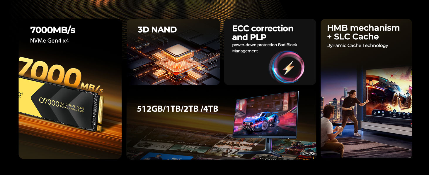 ORICO NVMe SSD 1TB PCIe 4.0 M.2 2280 Внутрішній SSD з радіатором для ПК та ноутбуків (7000 MB/s чтение, 6500 MB/s запись)