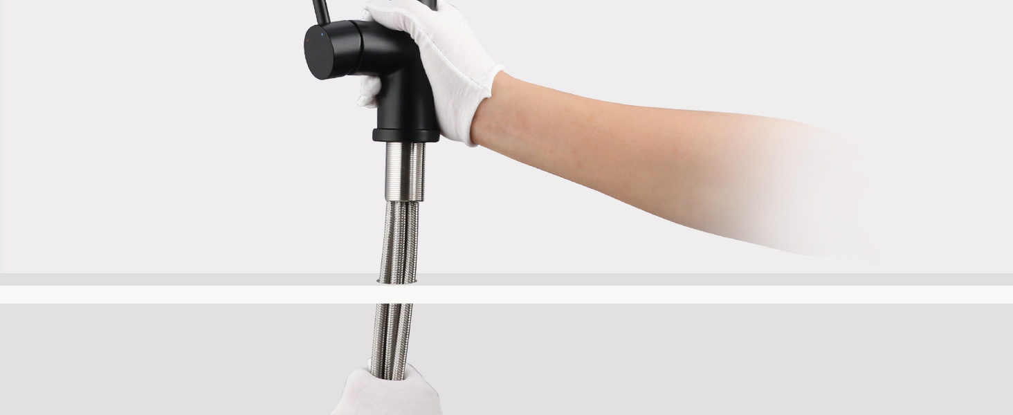 Висувна кухонна змішувач з душем, 360° поворот, кухонна арматура з двома режимами струменя, з нержавіючої сталі, чорний, з висувною насадкою