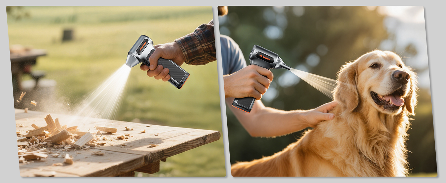 Електричний бездротовий пилосос-піскодув WOLFBOX MF200, 3-ступеневий, 4 насадки для ПК, авто, дому та вулиці