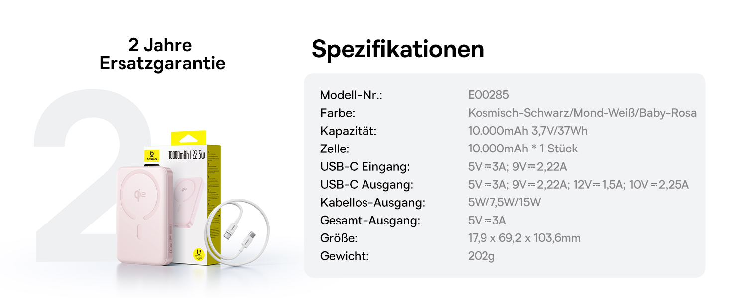 Power Bank Baseus EnerFill Qi2 MagSafe 10000mAh з PD 22.5W та бездротовою зарядкою 15W (Рожевий)