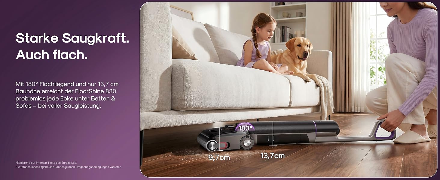 Акумуляторний миючий пилосос EUREKA FloorShine 830 для твердих підлог, 24000 Па, з функцією самоочищення та сушіння гарячим повітрям 75°C, Anti-Tangle 3.0, 60 хв роботи