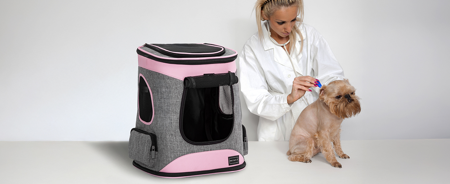 Рюкзак для кота та собаки Petsfit - зручний та дихаючий, для тварин до 5 кг (сірий та рожевий)
