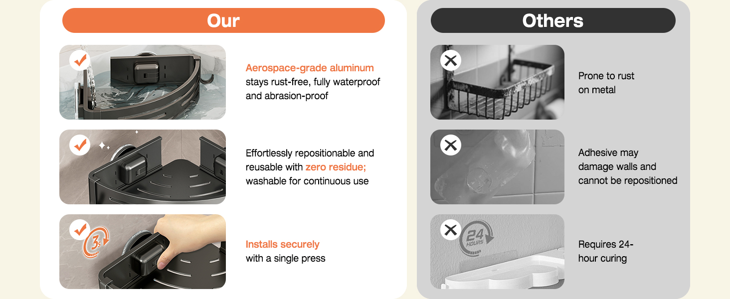 Поличка для душу Lekesky без свердління, кутова, з міцними присосками, алюміній, нержавіюча сталь, знімна, 2 шт., Gunmetal Grey