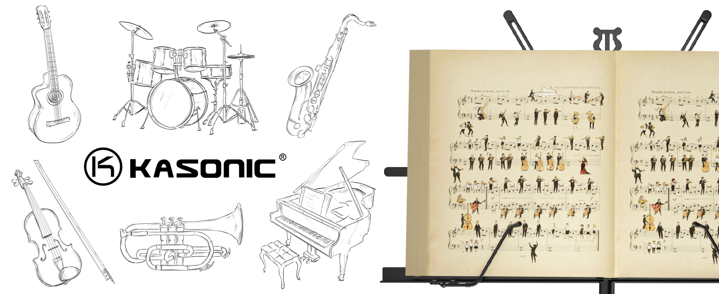 Підставка для нот Kasonic 2-в-1: підставка для нот та настільний підставка для книг, портативна, з кліпсою для нотного паперу, темно-синя