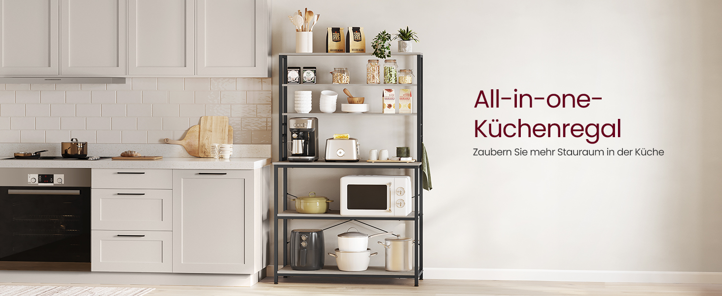 Стелаж кухонний VASAGLE, 6 полиць, гачки, сталевий каркас, 40 x 60 x 167 см, золотий дуб + білий