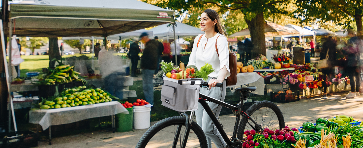 COFIT Складний велосипедний кошик, знімний багатоцільовий кошик для велосипеда, для тварин, покупок, щоденних поїздок, кемпінгу та активного відпочинку. Сірий, з бічними кишенями
