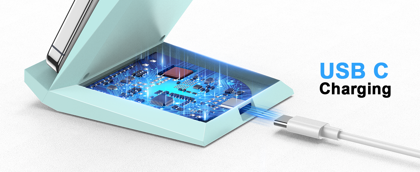 Бездротовий зарядний пристрій NANAMI Qi з адаптером USB-C 20W PD (блакитний) для iPhone 17/16/15/14/13/12 Pro Max XR 8 та Samsung Galaxy S25/S24/S23/S22