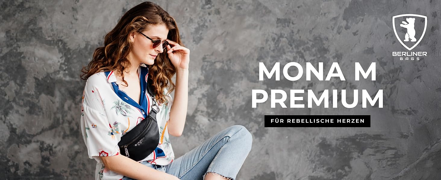 Berliner Bags преміум поясна сумка Mona з натуральної шкіри, через плече, кросбоді, чорна, M