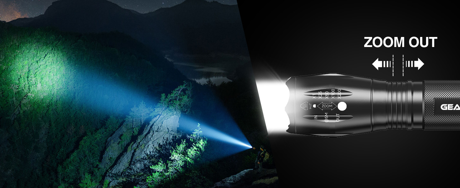 LED ліхтарик Gearlite 2 шт., 2000 люмен, 5 режимів, IP65, водонепроникний, для кемпінгу, туризму, дітей, чорний