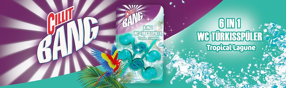 Рідина для унітазу Cillit Bang WC Steine, очищувач від бруду та вапняного нальоту з ароматом Tropical Lagune, бірюзовий, 12 шт (6 x 2 шт)