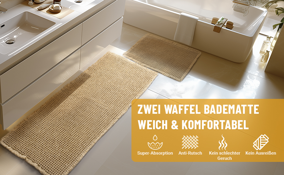 Boho Bathroom Rug Set - Non-Slip Bath Mats (2 Piece) - Washable Shower Rugs for Bathroom, Bedroom, Living Room - 51x120cm + 41x61cm Brown