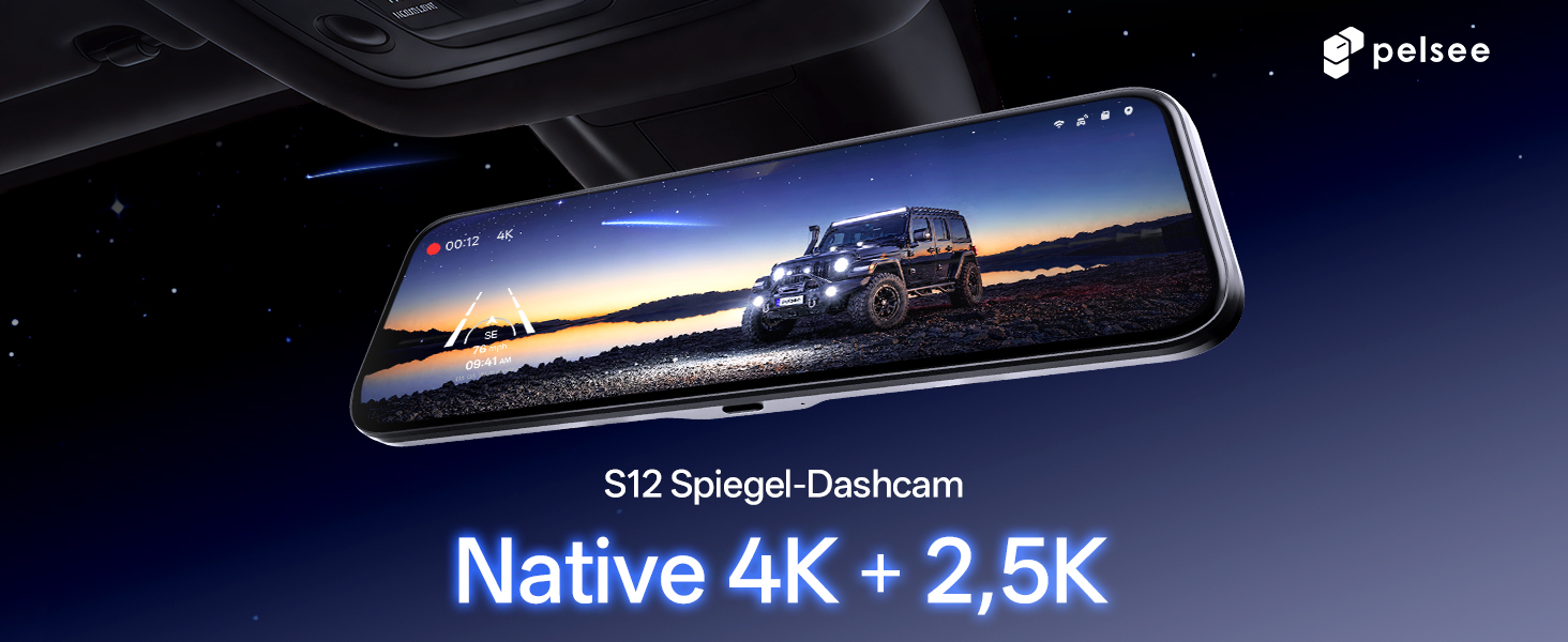 Відеореєстратор-дзеркало Pelsee S12 Native 4K + 2.5K, 12