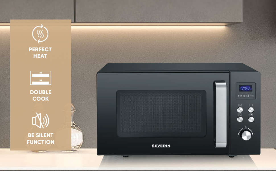 Мікрохвильова піч Severin 3-в-1 з грилем та конвекцією до 200°C, 25L, чорна, з антипригарним покриттям, MW 7752