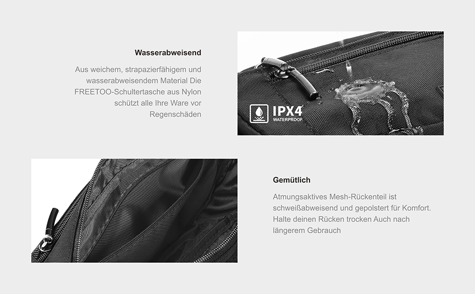 Чоловіча та жіноча поясна сумка FREETOO з 6 кишенями на блискавці – водонепроникна бананка для прогулянок з собакою, бігу, походів, подорожей та відпочинку, чорна