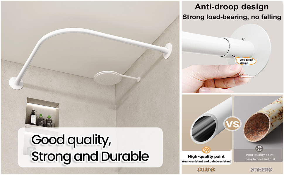 Регульована штанга для душу L-подібної форми без свердління, 304 нержавіюча сталь, для душу, розширювана, кутова, біла (90-130x90-130 см)